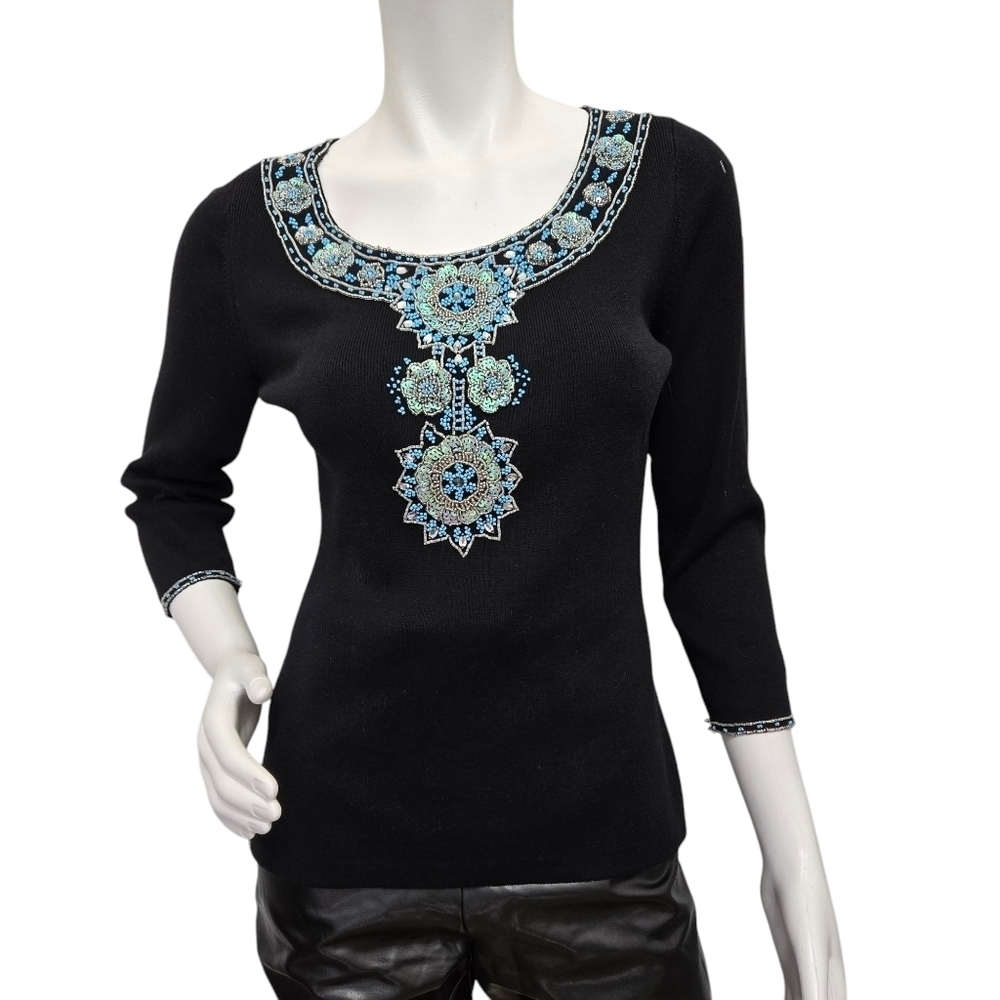 Berek By Takako Sakon Black Beaded Sweater Size M